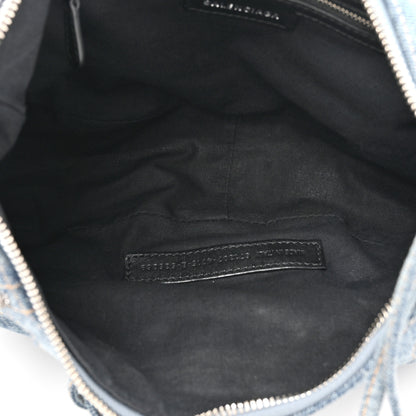 Balenciaga Washed Frayed Denim Crystal Small Le Cagole Shoulder Bag Blue 5 of 11