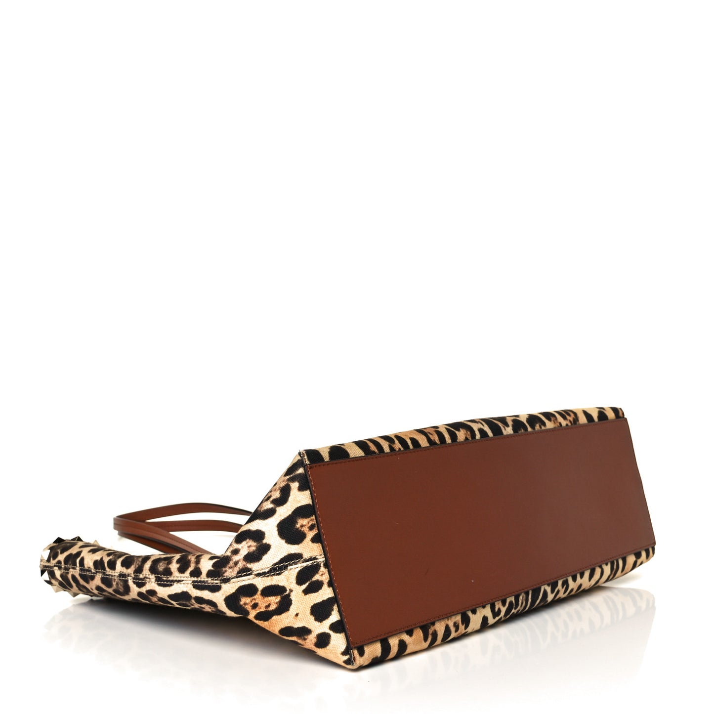 Canvas Nappa Leopard Print Rockstud Tote Brown