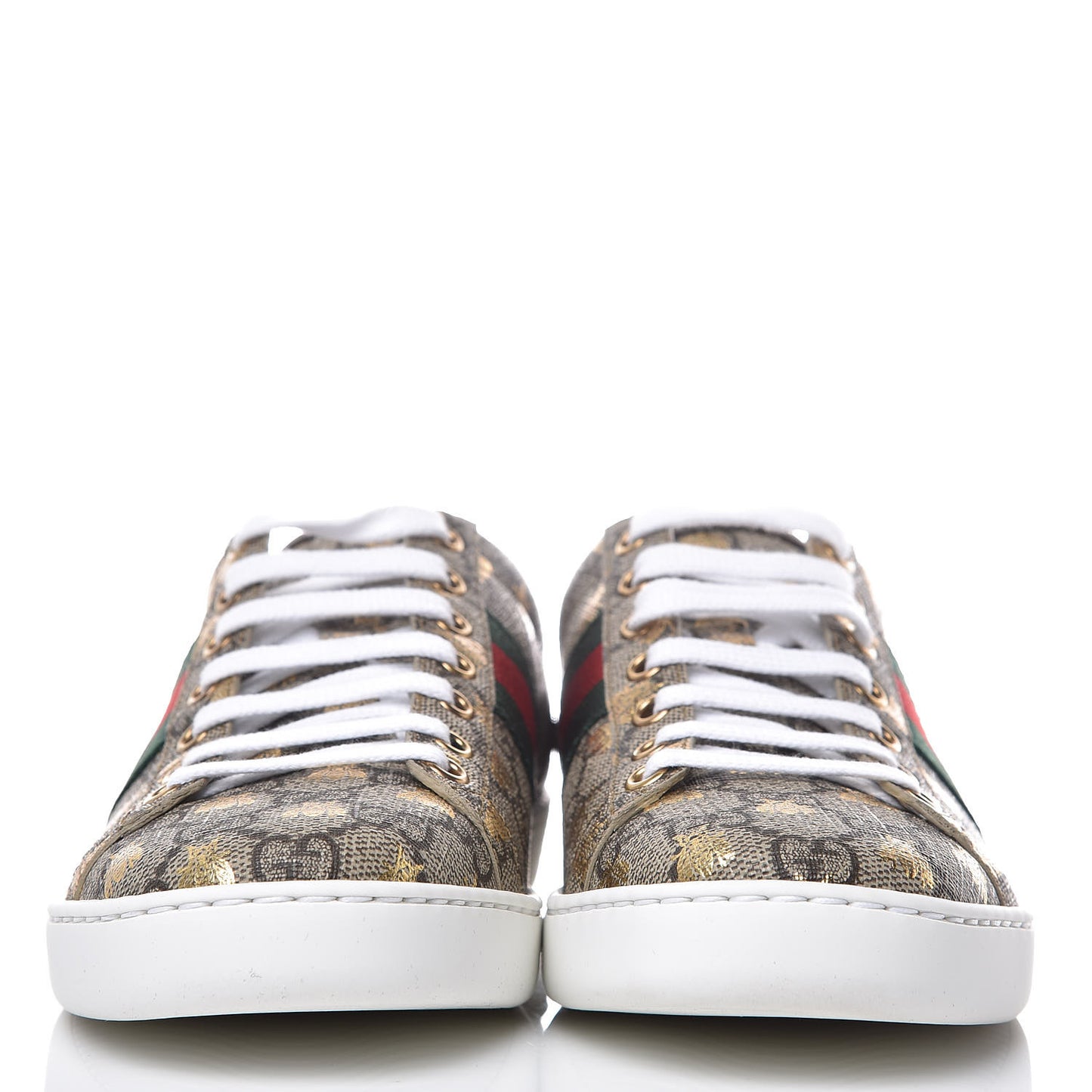 GG Supreme Monogram Bees Ayers Web Womens Ace Sneakers 37 Beige Oro Green Red