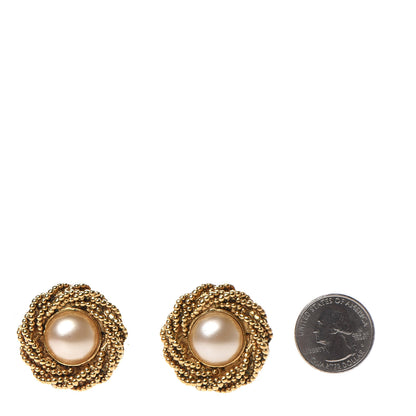 Chanel Pearl Round CC Clip On Earrings Gold 2 of 4