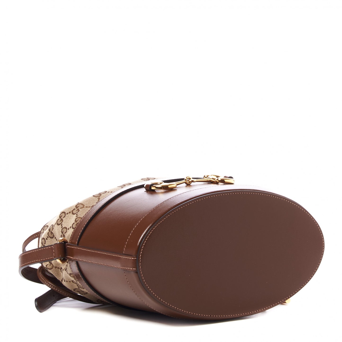 Monogram Textured Calfskin Horsebit 1955 Drawstring Bucket Bag Beige Brown Sugar