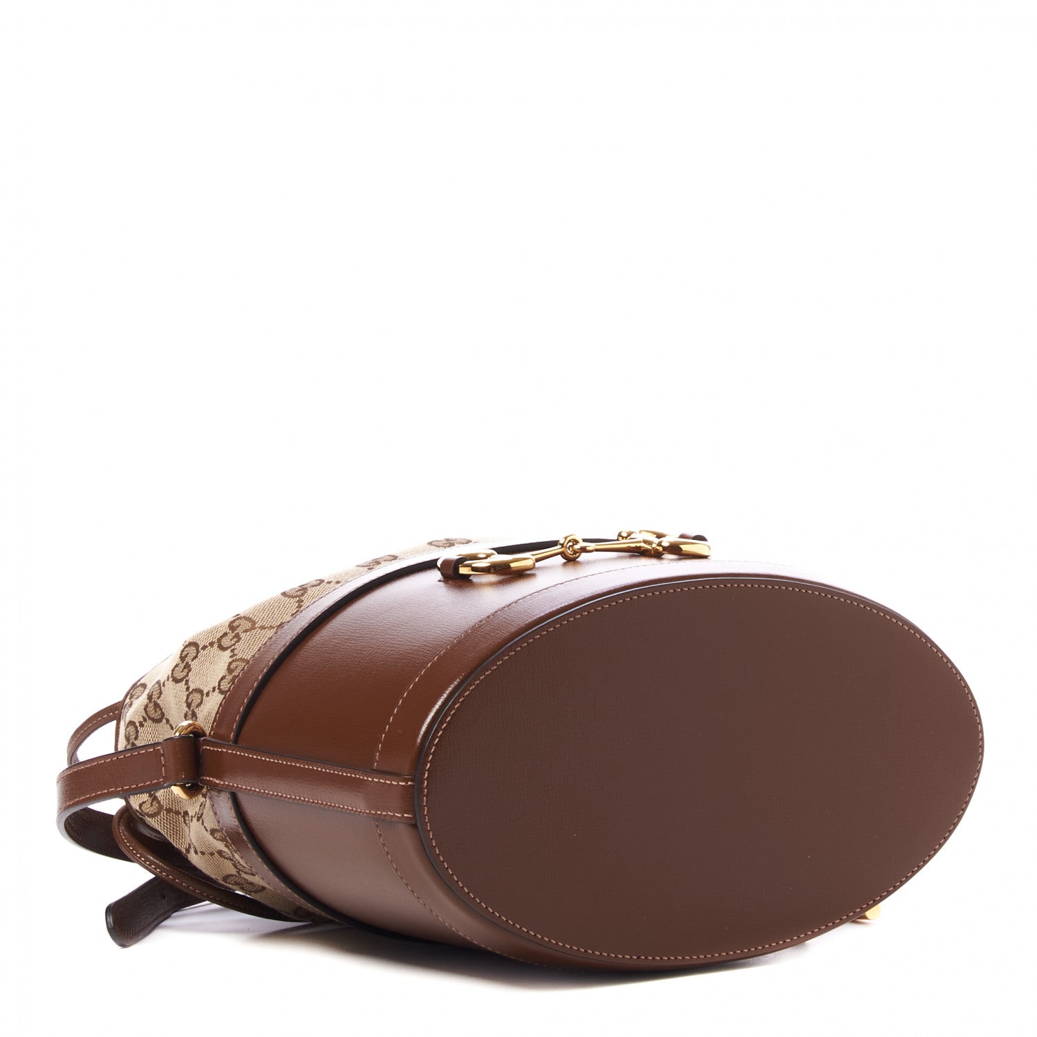 Gucci Monogram Textured Calfskin Horsebit 1955 Drawstring Bucket Bag Beige Brown Sugar 4 of 9