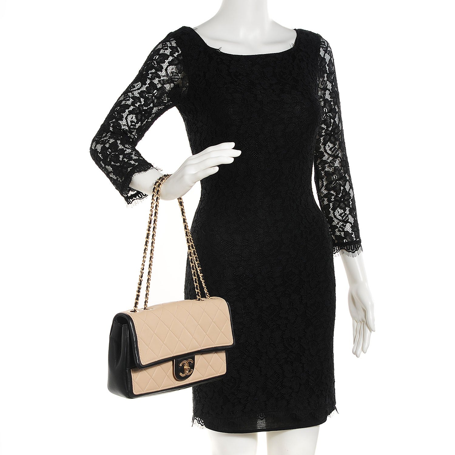 Chanel Lambskin Quilted Medium Graphic Flap Beige Black 2 of 9