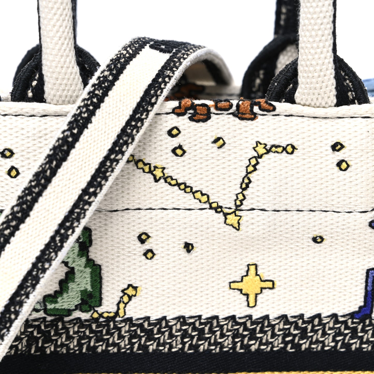 Canvas Embroidered Pixel Zodiac Mini Book Tote Phone Bag Latte Multicolor