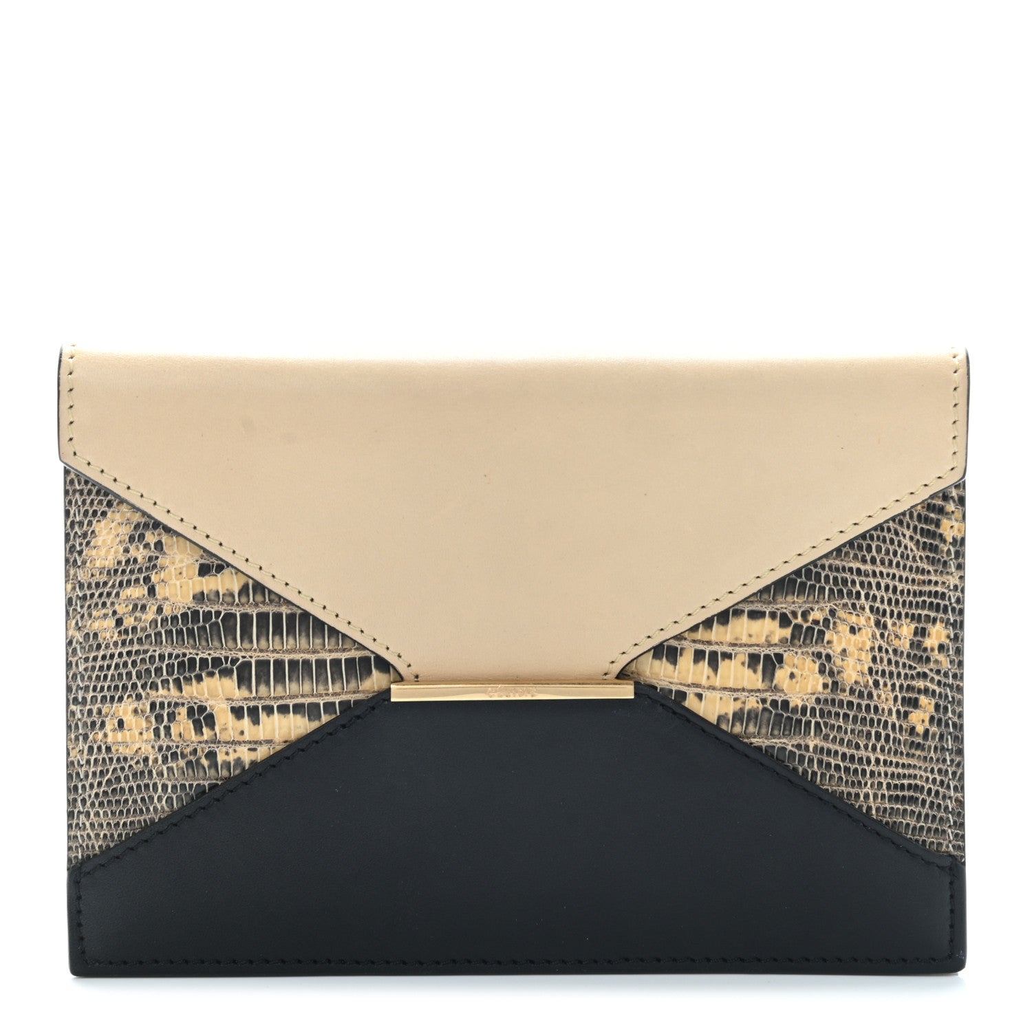 Celine Calfskin Lizard Diamond Compact Multifunction Wallet Beige Black 1 of 14