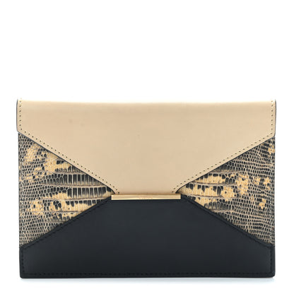 Celine Calfskin Lizard Diamond Compact Multifunction Wallet Beige Black 1 of 14