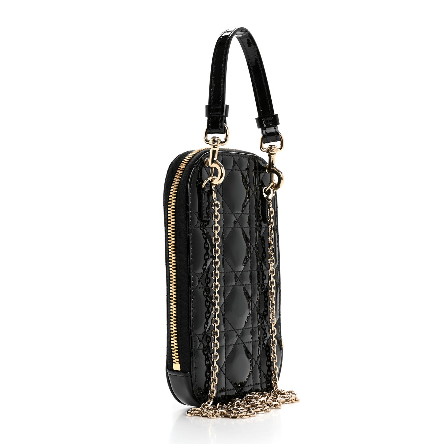 Patent Cannage Lady Dior Phone Holder Black