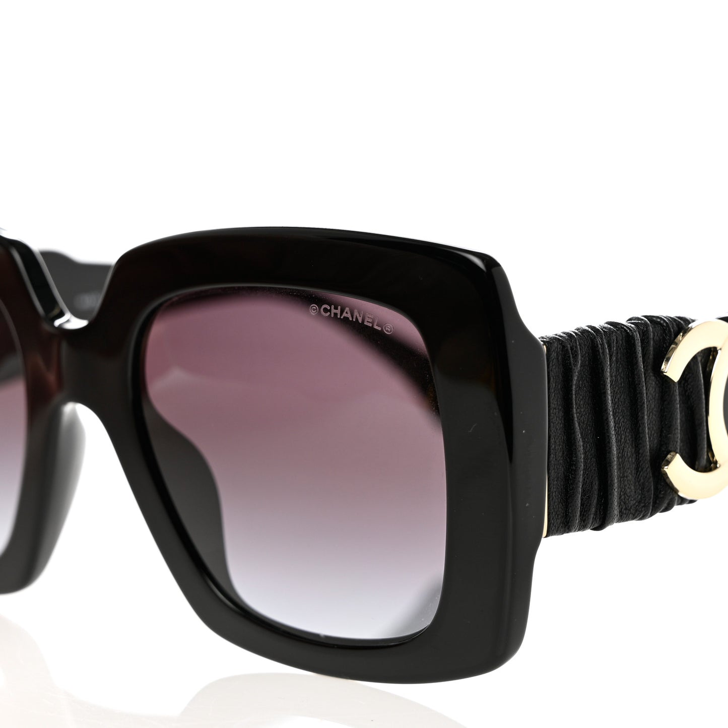 Acetate Calfskin Square Sunglasses 5474-Q-A Black