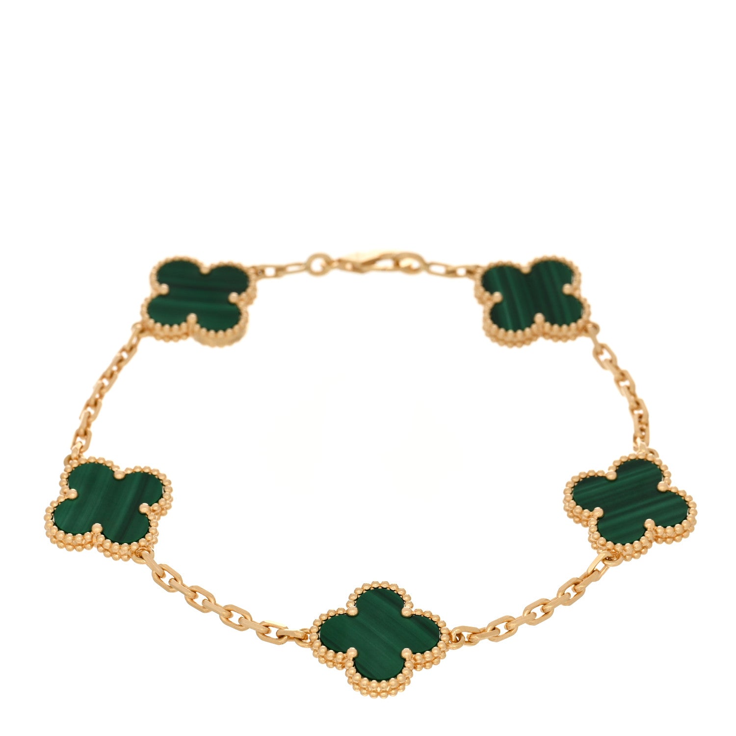 Van Cleef & Arpels 18K Yellow Gold Malachite 5 Motifs Vintage Alhambra Bracelet 1 of 5