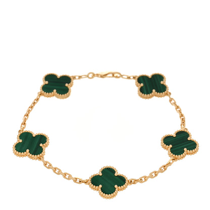 Van Cleef & Arpels 18K Yellow Gold Malachite 5 Motifs Vintage Alhambra Bracelet 1 of 5