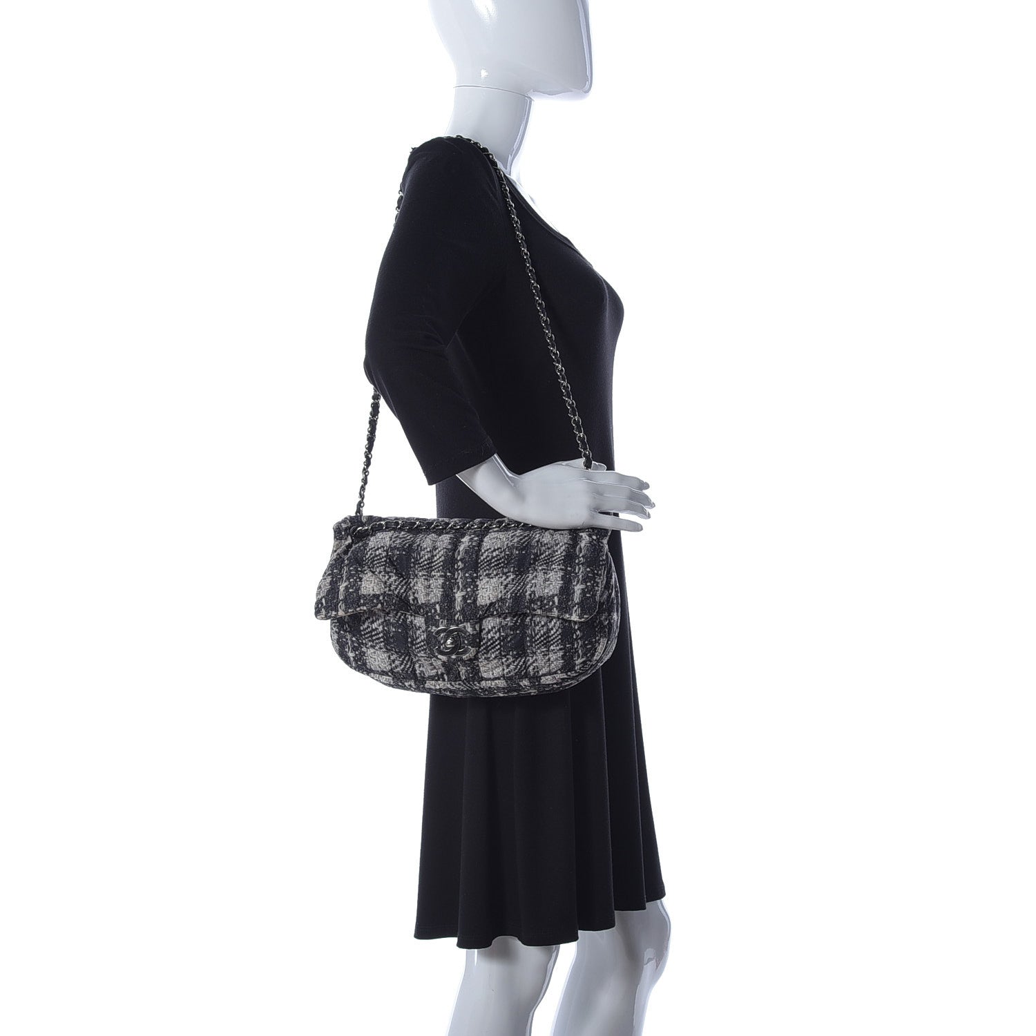 Chanel Nylon Tweed Print Jumbo Flap Black 2 of 12