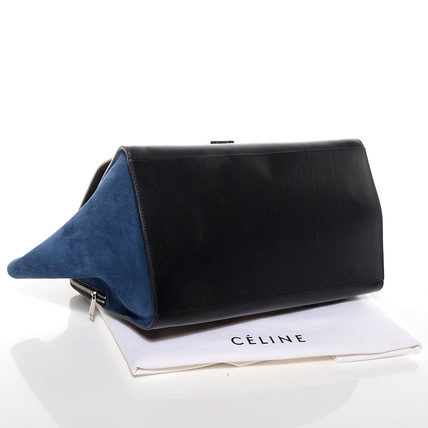 Celine Calfskin Suede Tri-Color Double Zip Trapeze Sand 4 of 9