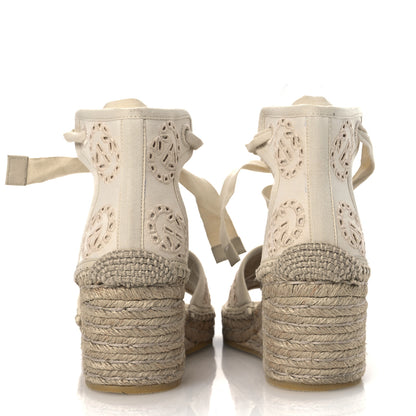 Gucci Canvas Damita GG Eyelet Espadrille Wedge Sandals 37 Ivory 6 of 12