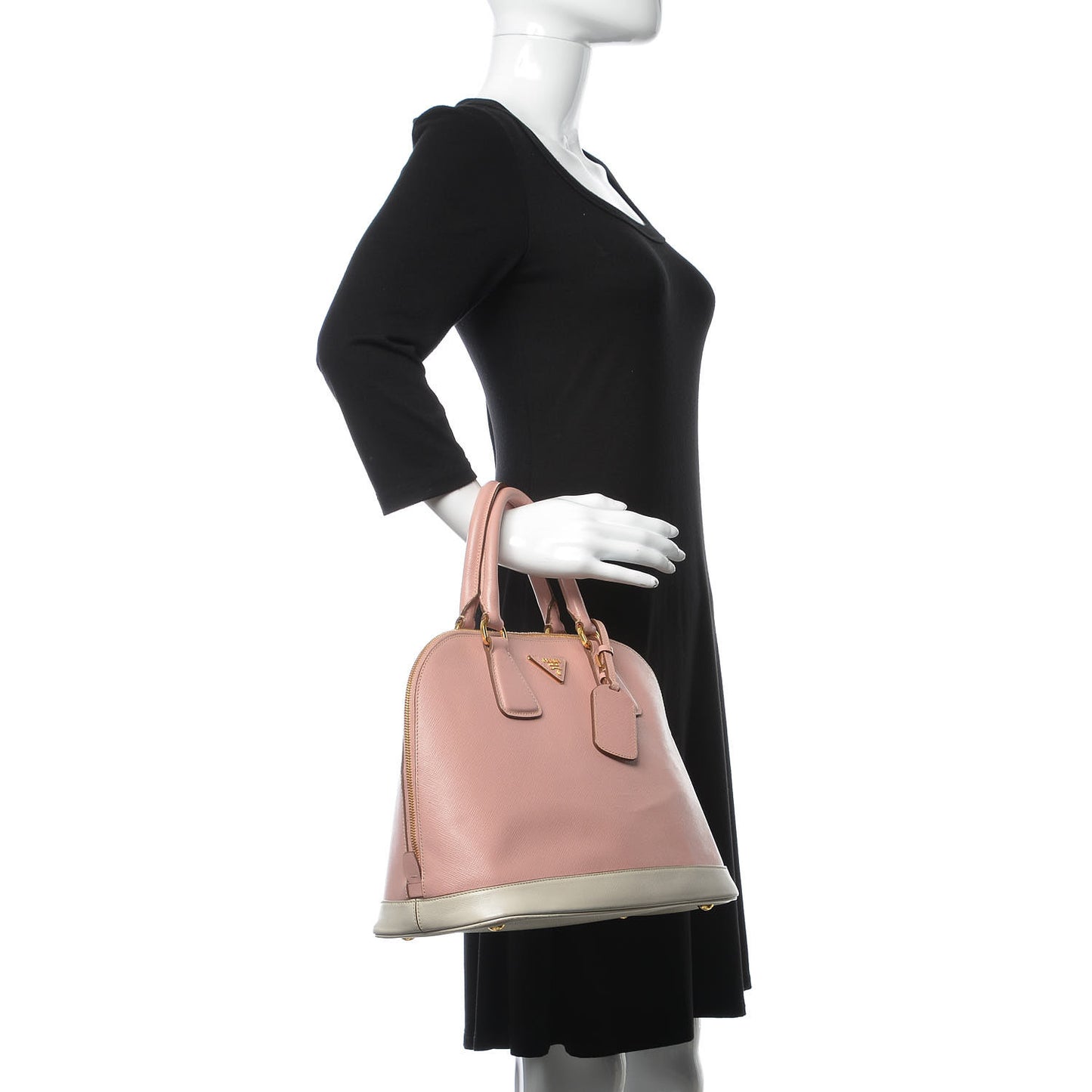 Saffiano Lux Bi-Color Promenade Dome Tote Orchidea Talco