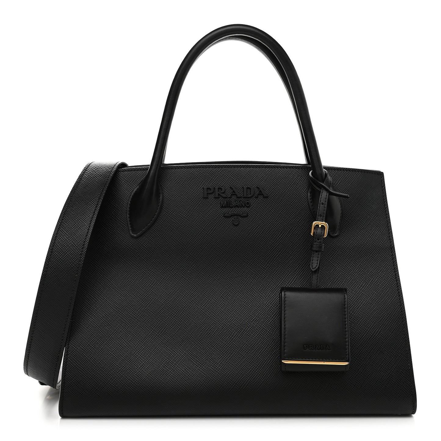 Saffiano Cuir Calfskin Medium Monochrome Top Handle Tote Black