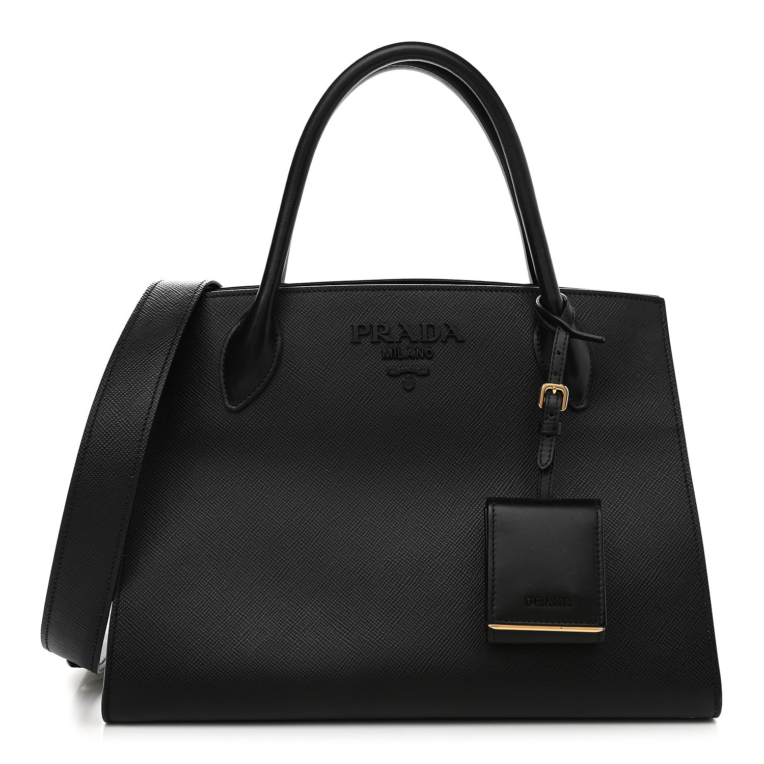 Prada Saffiano Cuir Calfskin Medium Monochrome Top Handle Tote Black 1 of 11