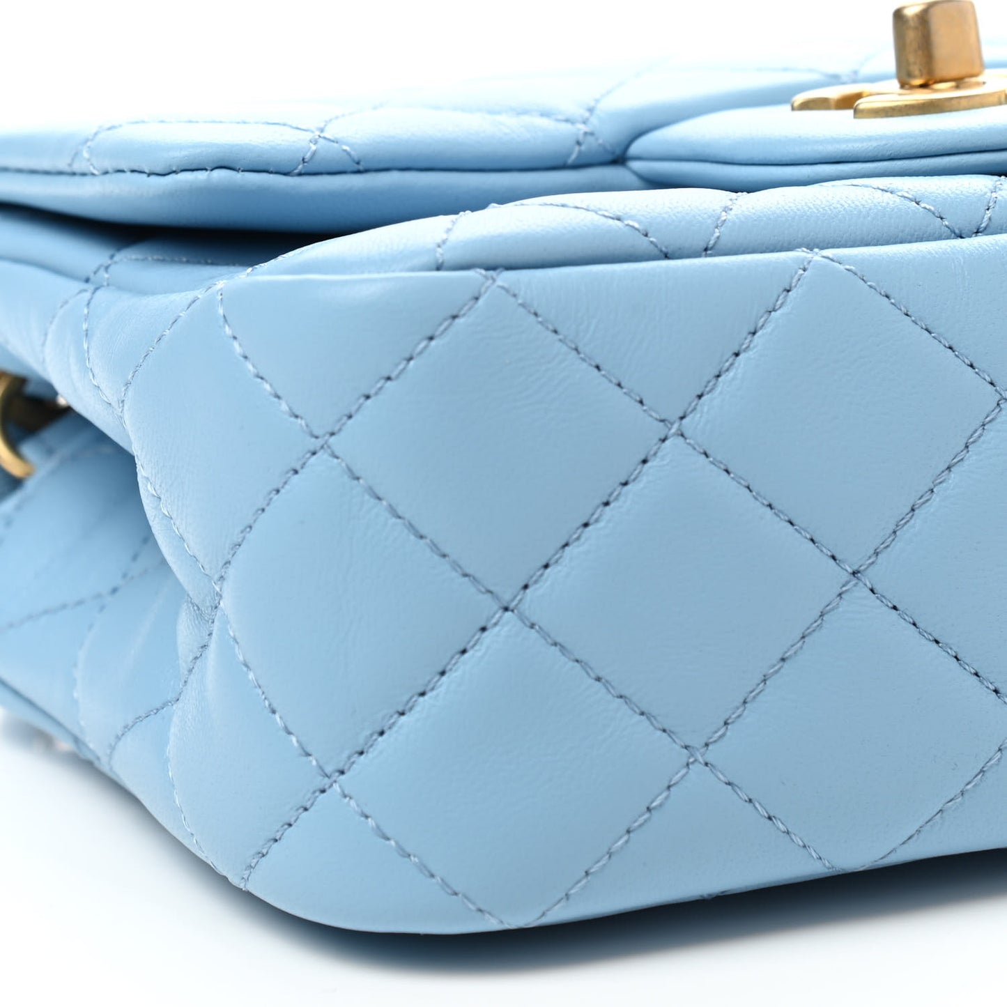 Lambskin Quilted Mini Pearl Crush Flap Light Blue