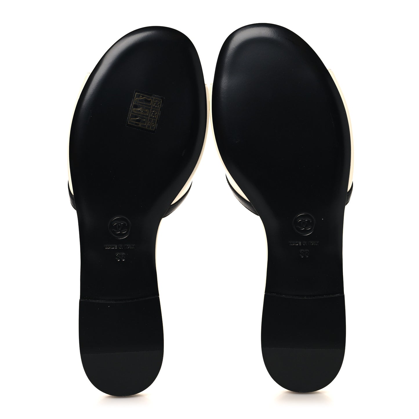 Lambskin CC Cutout Mules 38 Ivory Black