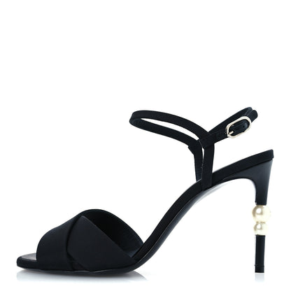 Chanel Grosgrain Pearl Sandals 39.5 Black 1 of 13