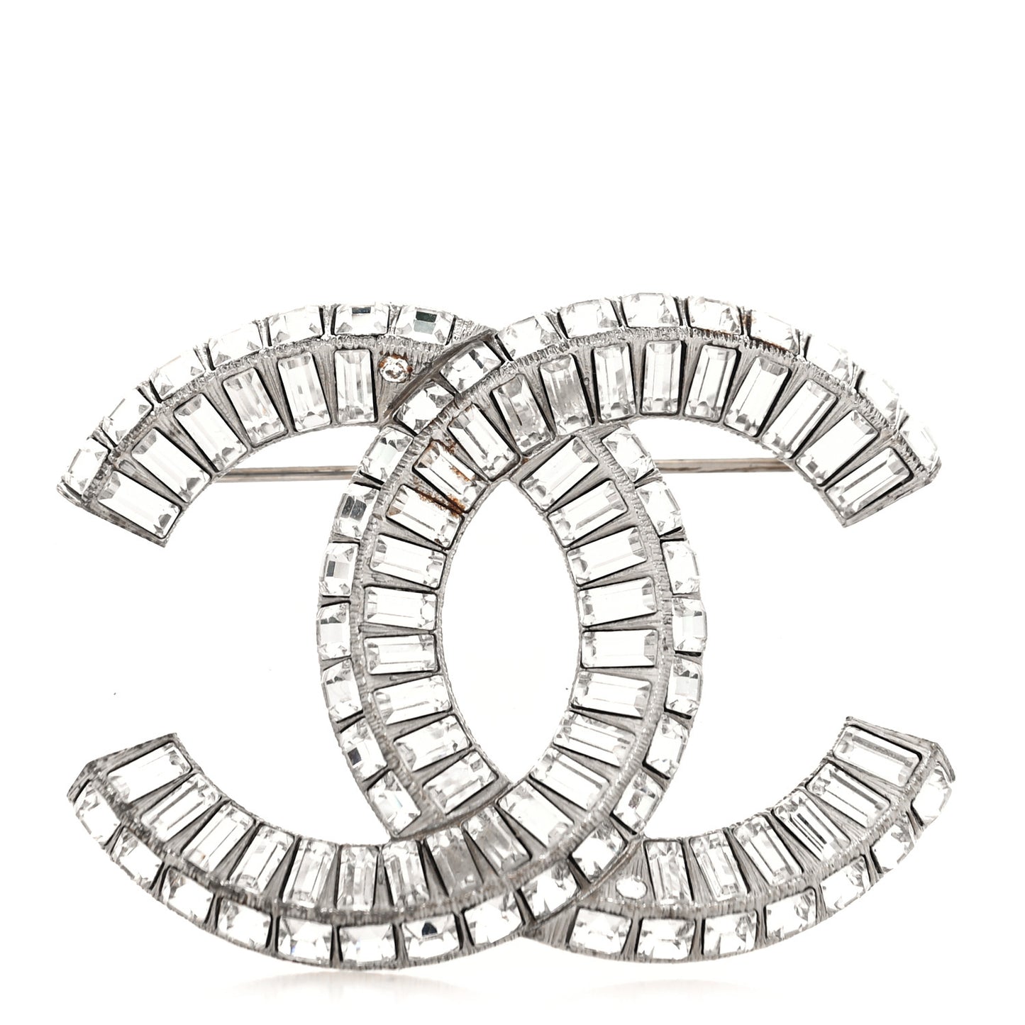 Baguette Crystal CC Brooch Silver