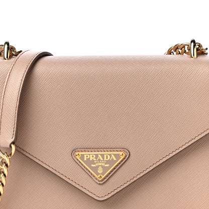 Prada Saffiano Soft Calfskin Metal Triangle Logo Envelope Chain Shoulder Bag Cammeo 7 of 10