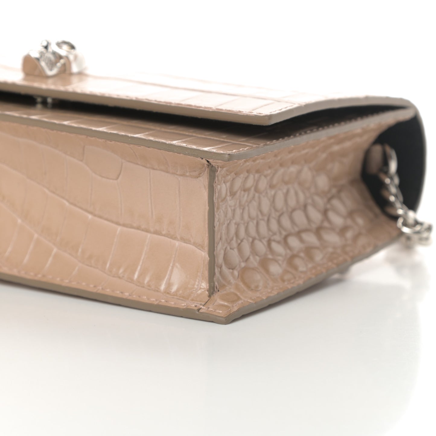 Calfskin Crocodile Embossed Skull Mini Crossbody Bag Beige