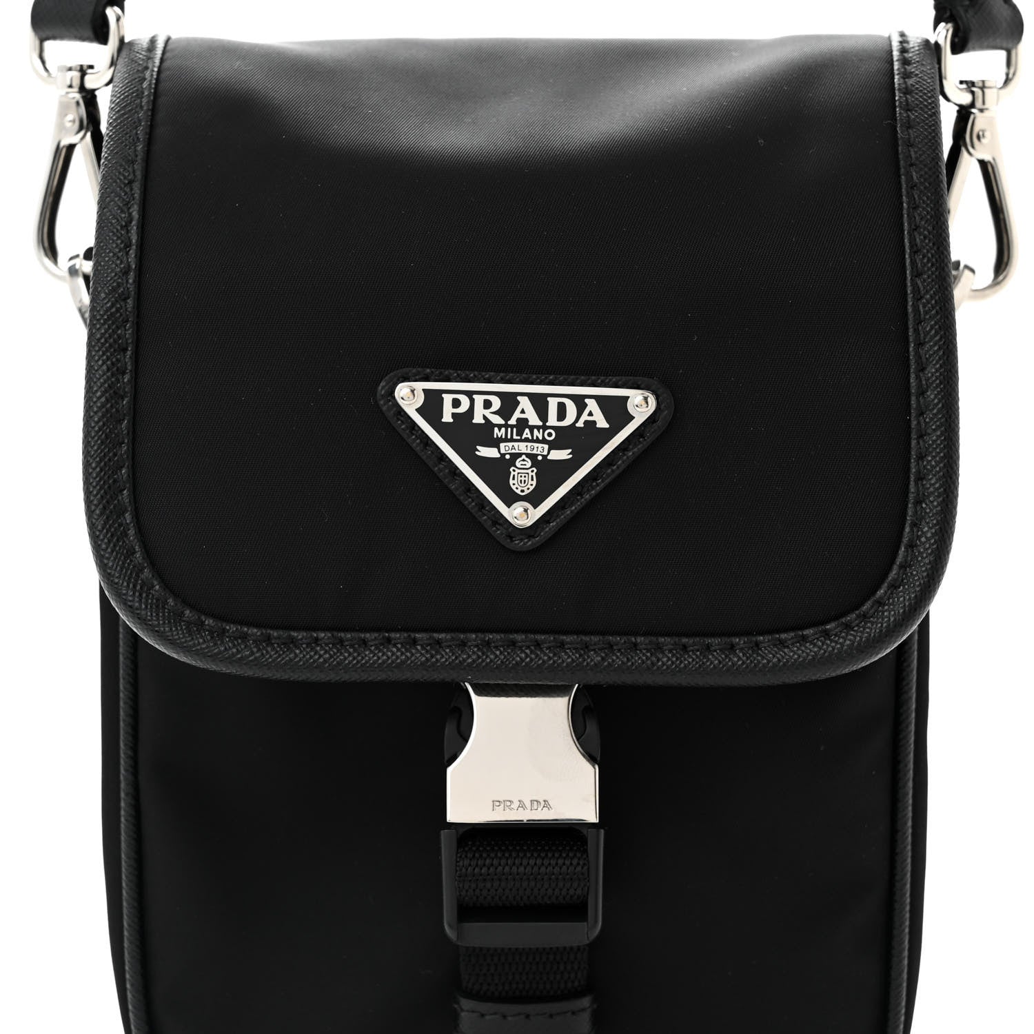 Prada Re-Nylon Saffiano Mini Pocket Single Snap Buckle Messenger Bag Black 7 of 9