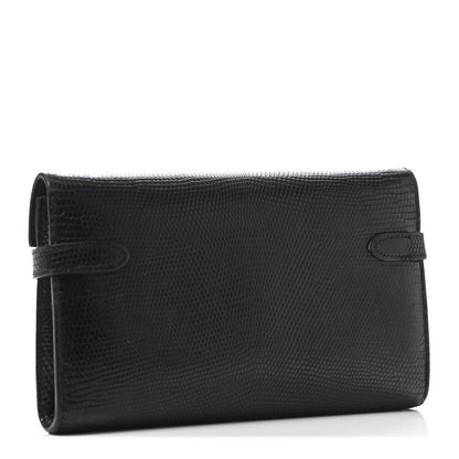 Hermes Lizard Kelly Longue Wallet Black 2 of 4