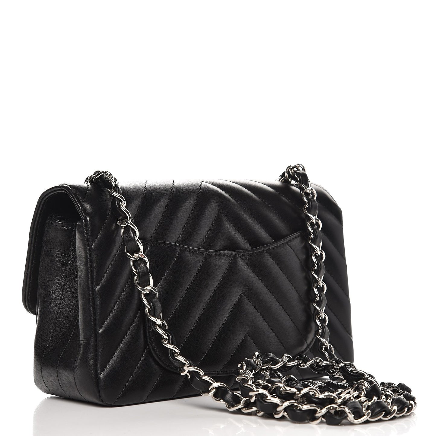 Lambskin Chevron Quilted Mini Rectangular Flap Black