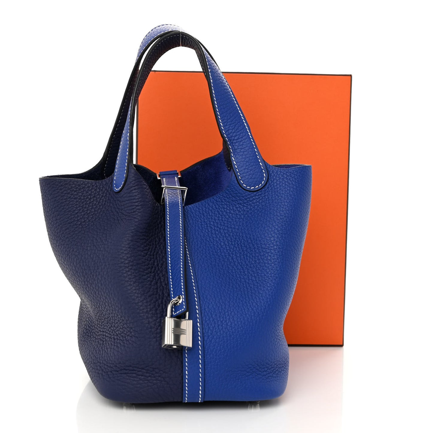 Taurillon Clemence Casaque Picotin Lock 18 PM Bleu Electrique Bleu Encre