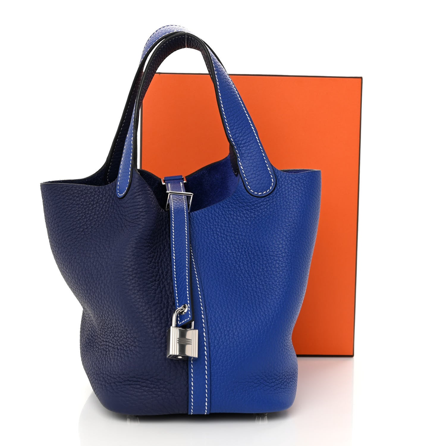 Hermes Taurillon Clemence Casaque Picotin Lock 18 PM Bleu Electrique Bleu Encre 11 of 11