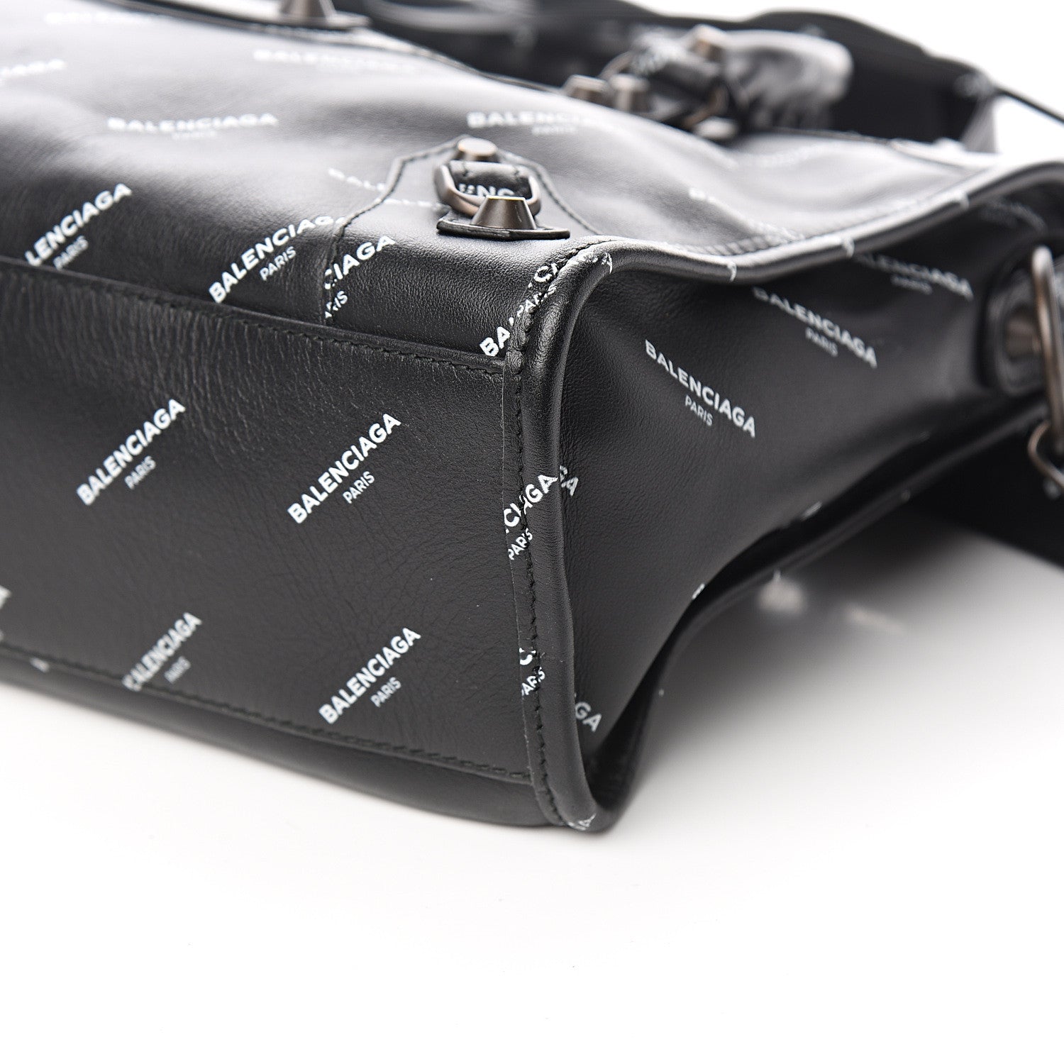 Balenciaga Veau Allover Logo Classic Hardware S City Black White 8 of 9