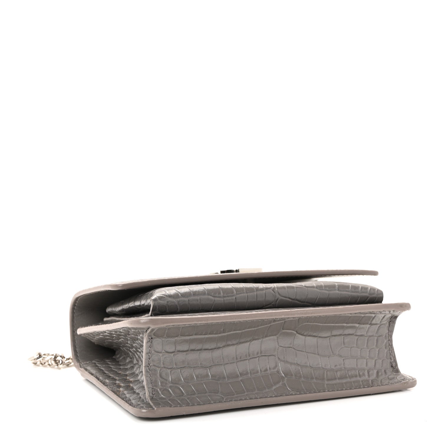 Saint Laurent Calfskin Crocodile Embossed Monogram Sunset Chain Wallet Grey 7 of 17