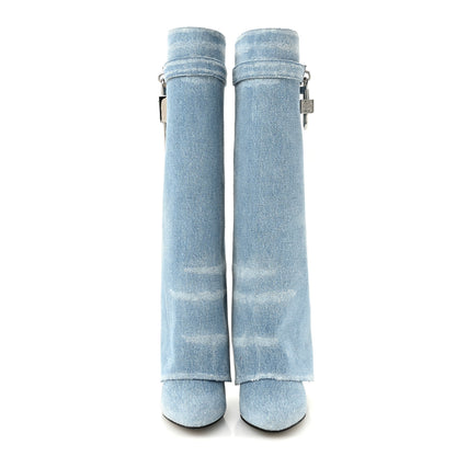 Givenchy Washed Denim Shark Lock Pant Boots 37 Blue 3 of 9