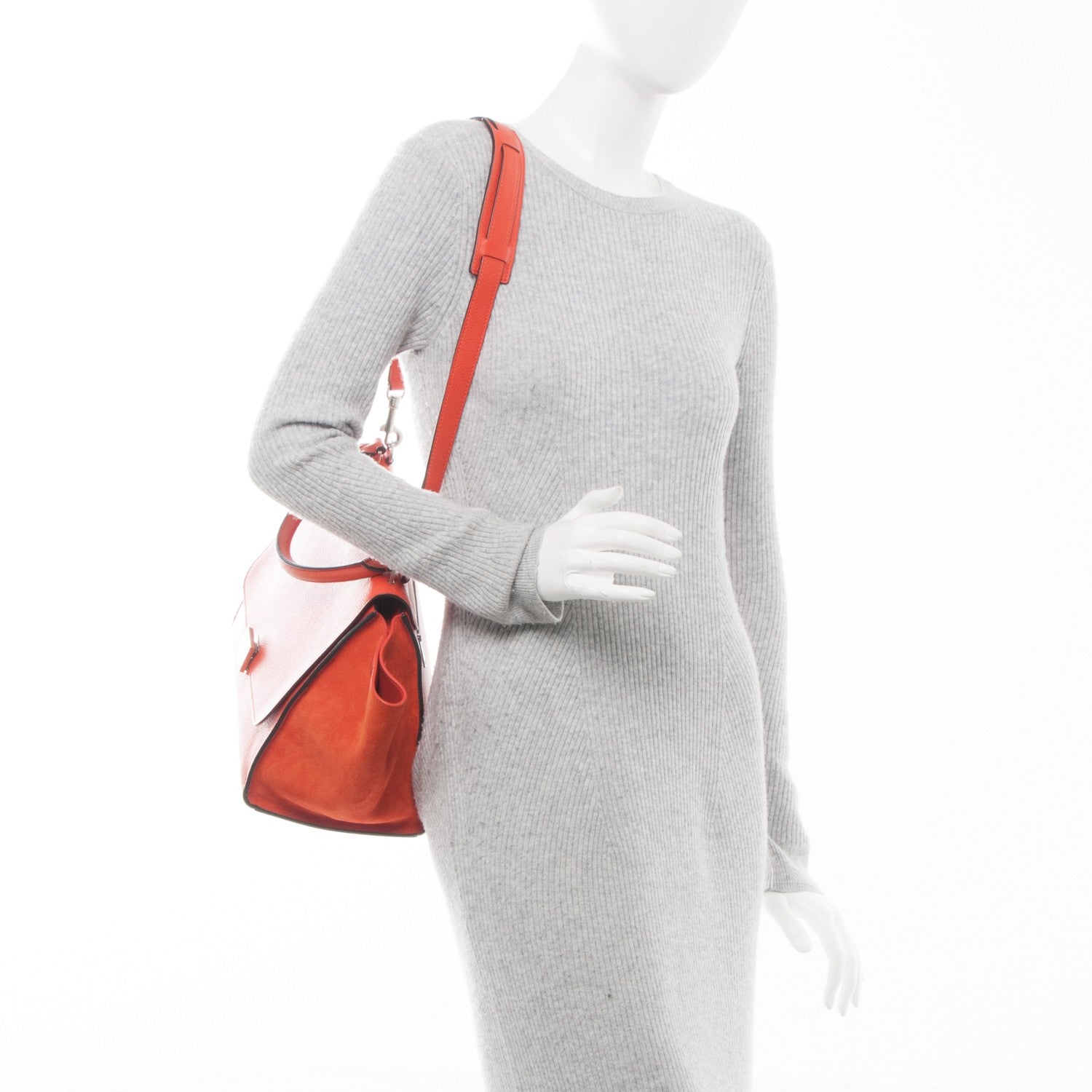 Celine Drummed Calfskin Suede Medium Trapeze Vermillion 2 of 8