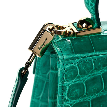 Salvatore Ferragamo Crocodile Gancini 2-Way Top Handle Bag Verde 9 of 13