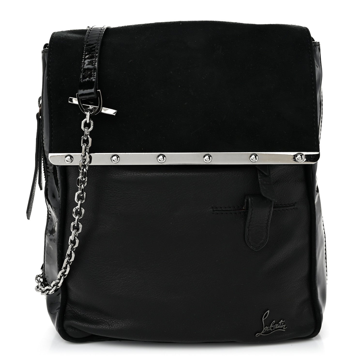 Christian Louboutin Patent Suede Calfskin Edie Shoulder Bag Black 1 of 10
