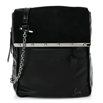 Christian Louboutin Patent Suede Calfskin Edie Shoulder Bag Black 1 of 10