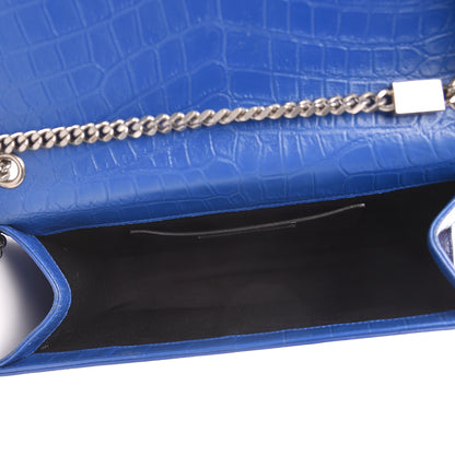 Saint Laurent Calfskin Crocodile Embossed Medium Classic Monogram Kate Tassel Satchel Bleu Majorelle 5 of 23