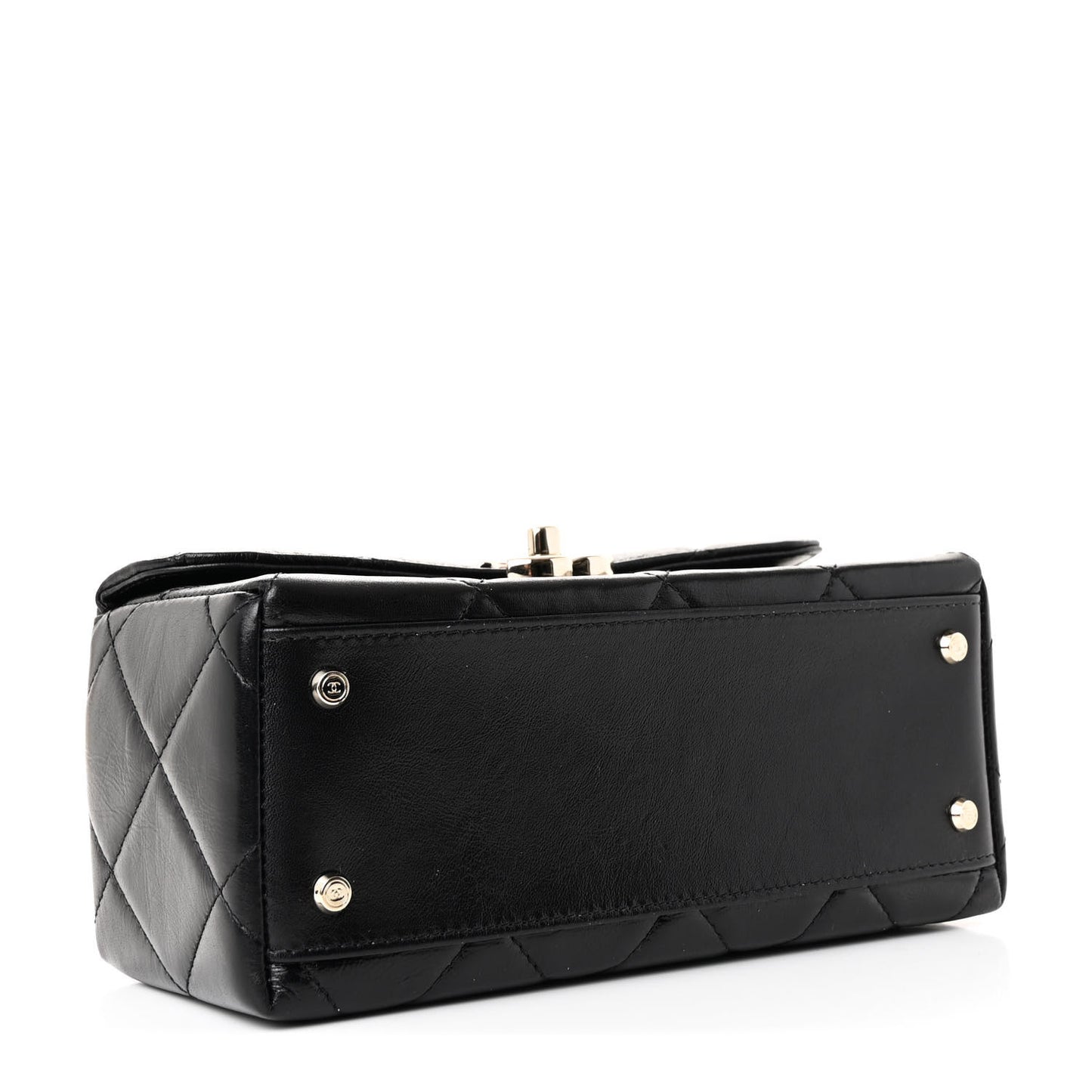 Shiny Calfskin Quilted Top Handle Box Bag Black