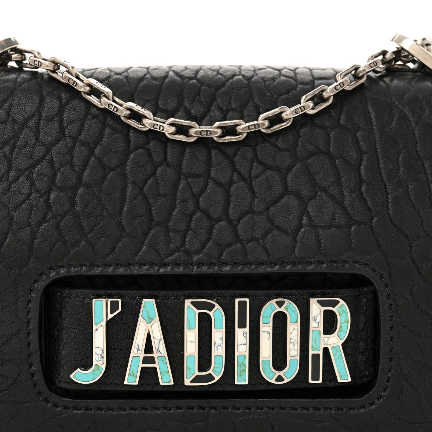 Canyon Grained Lambskin J'Adior Chain Flap Bag Black
