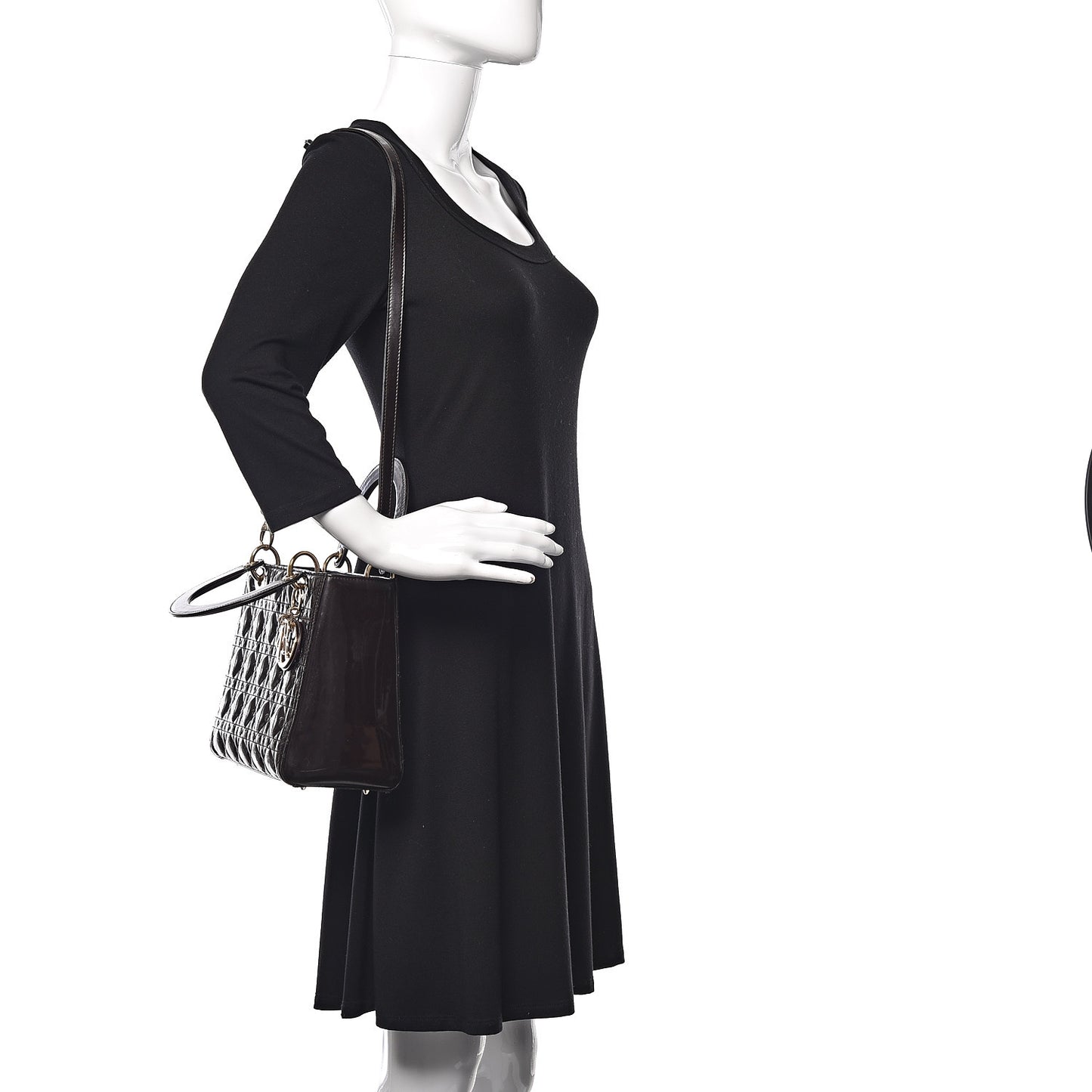 Patent Cannage Medium Lady Dior Dark Brown