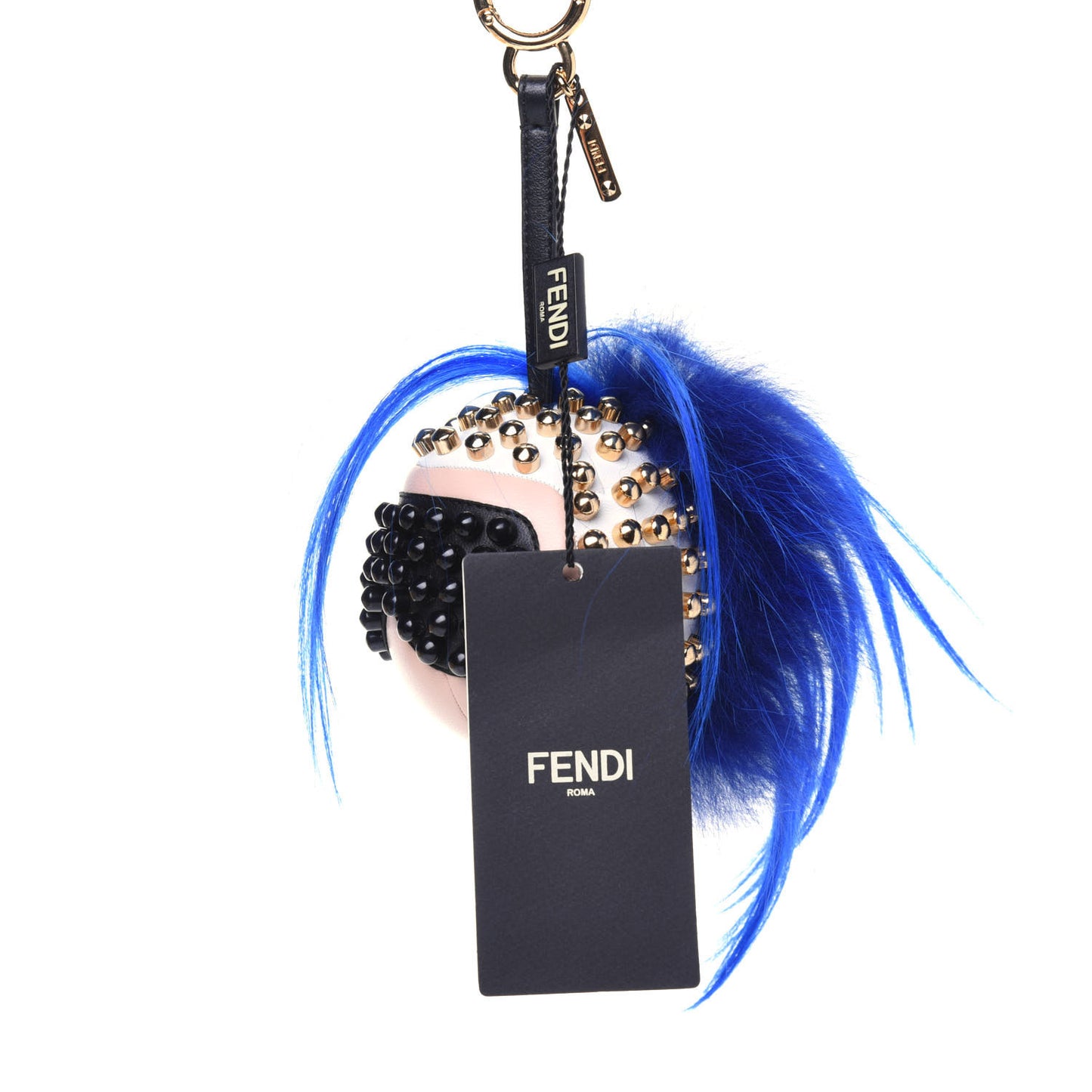 Shiny Nappa Goat Fox Fur Studded Punkito Karlito Bag Charm White Black Blue Neon