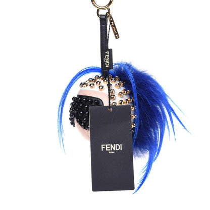 Fendi Shiny Nappa Goat Fox Fur Studded Punkito Karlito Bag Charm White Black Blue Neon 3 of 4