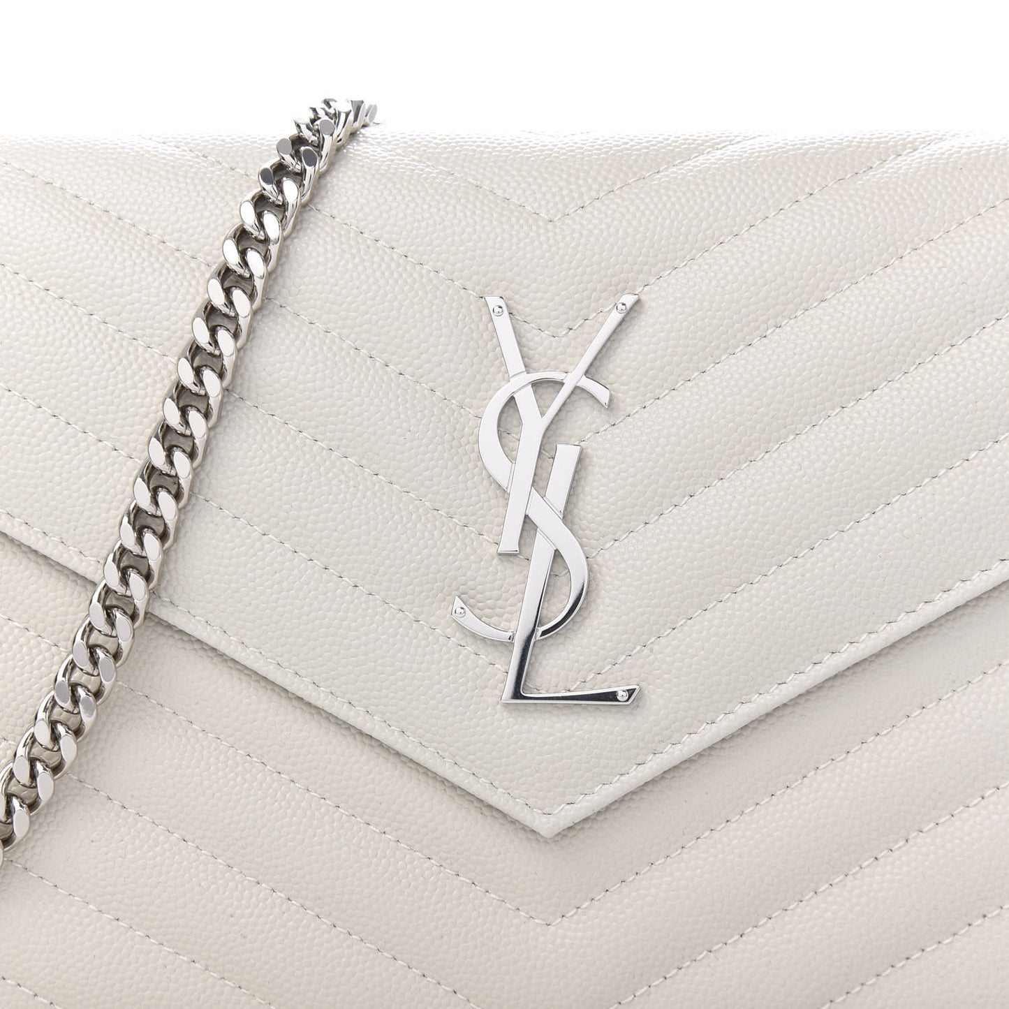 Grain De Poudre Matelasse Chevron Monogram Chain Wallet Optical White