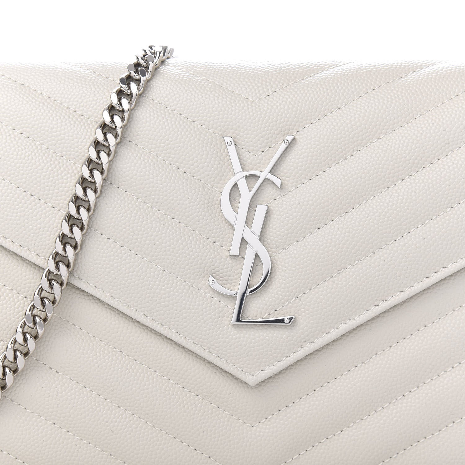 Saint Laurent Grain De Poudre Matelasse Chevron Monogram Chain Wallet Optical White 9 of 10