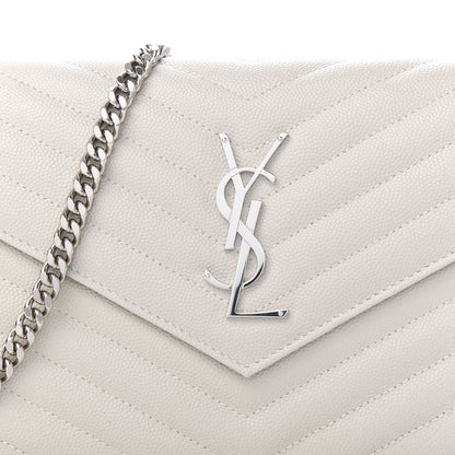 Saint Laurent Grain De Poudre Matelasse Chevron Monogram Chain Wallet Optical White 9 of 10
