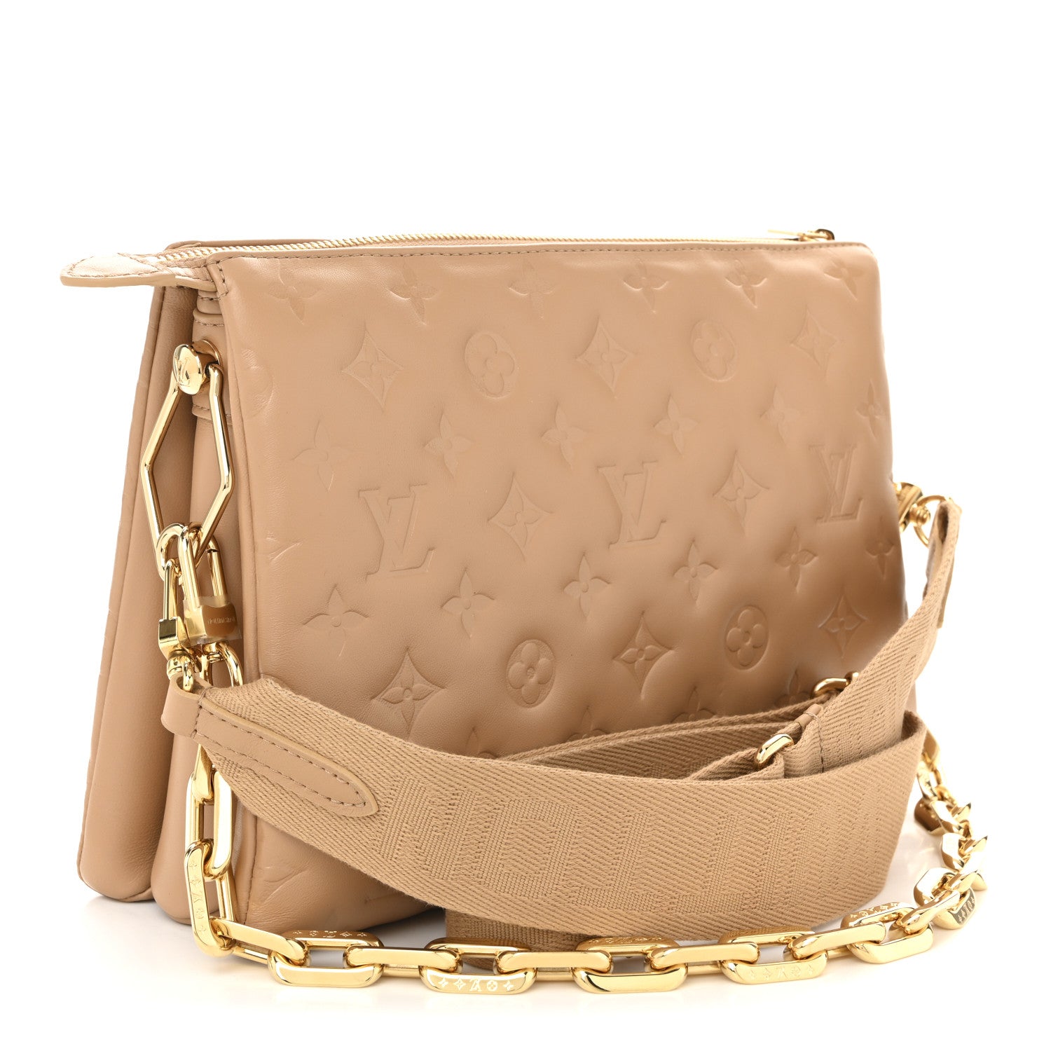 Louis Vuitton Lambskin Embossed Monogram Coussin PM Camel 3 of 9