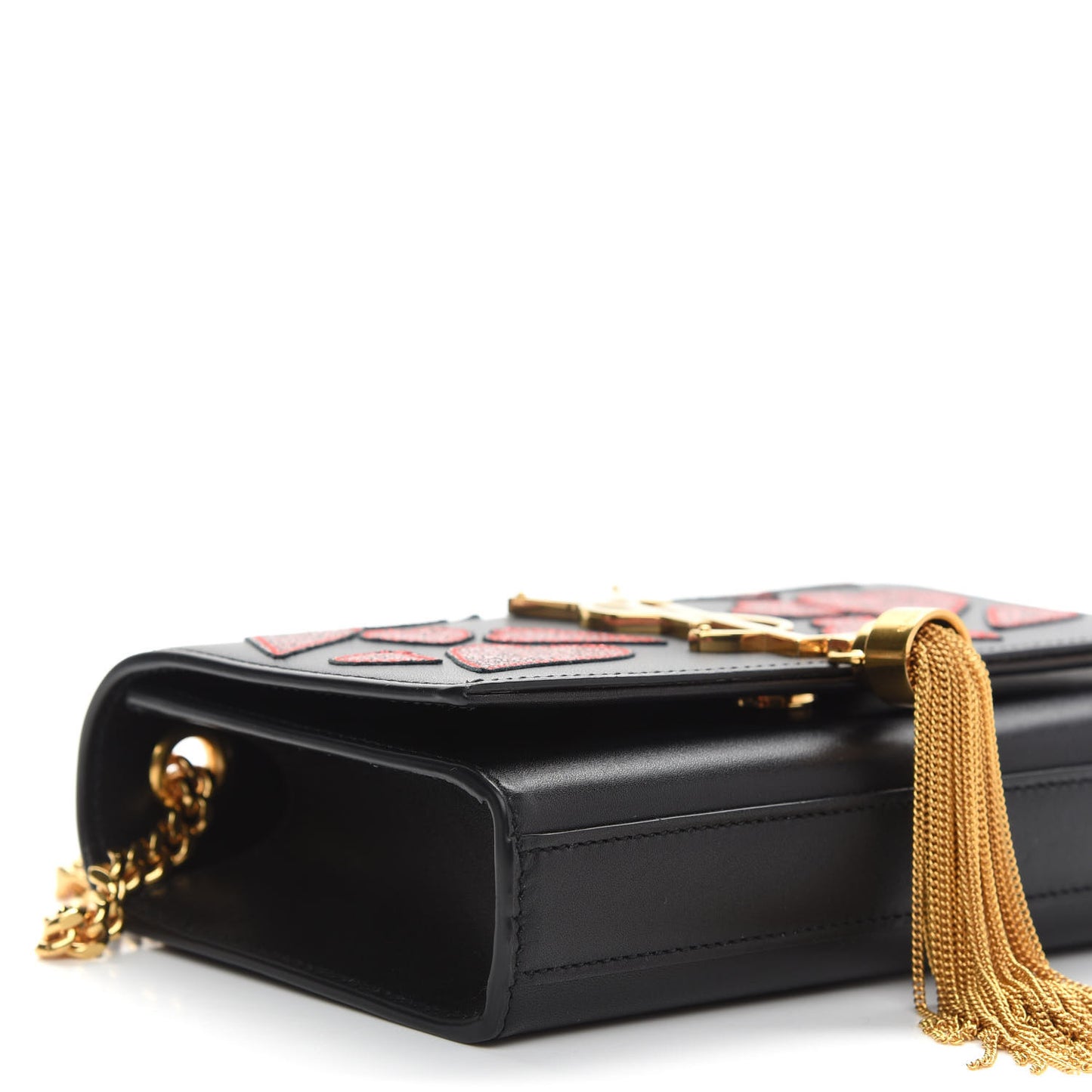 Calfskin Small Monogram Kate Tassel Heart Satchel Black Rouge