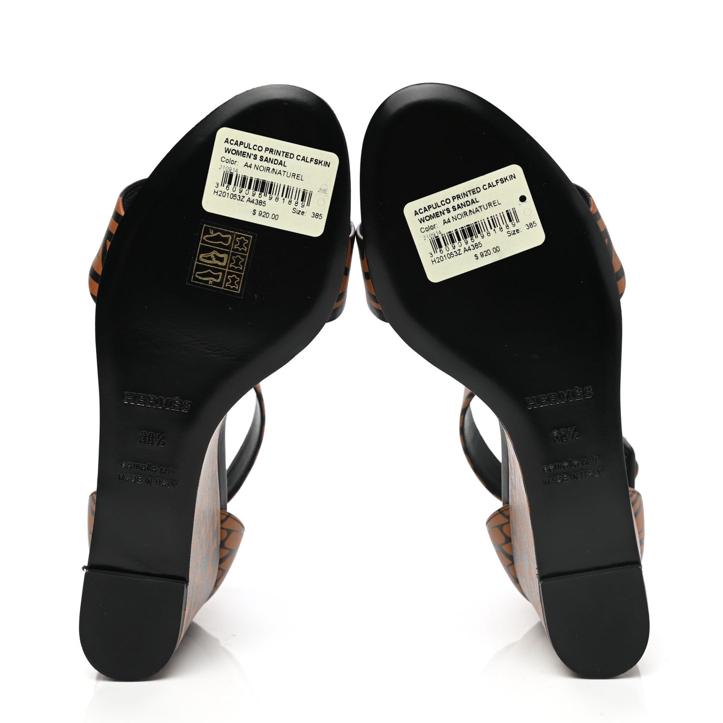 Calfskin Printed Acapulco Wedge Sandals 38.5 Black Naturel